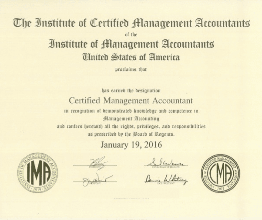 CMA USA Certificate